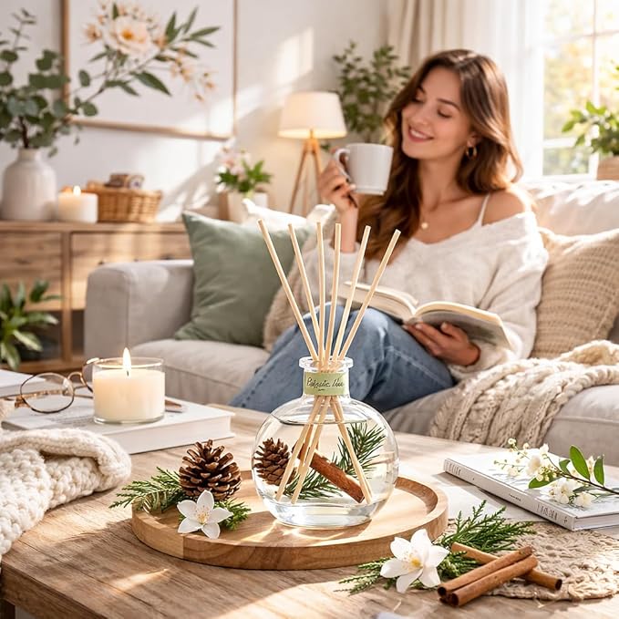 Cedar Wood & White Musk Essential Oil Reed Diffuser for Home&Office, Luxury Hotel Collection Diffuser Oil Inspired by Ritz Carlton, Bathroom,Bedroom&Living Room Shelf Decor,Non-Toxic & Gift Ready - Bloomnest