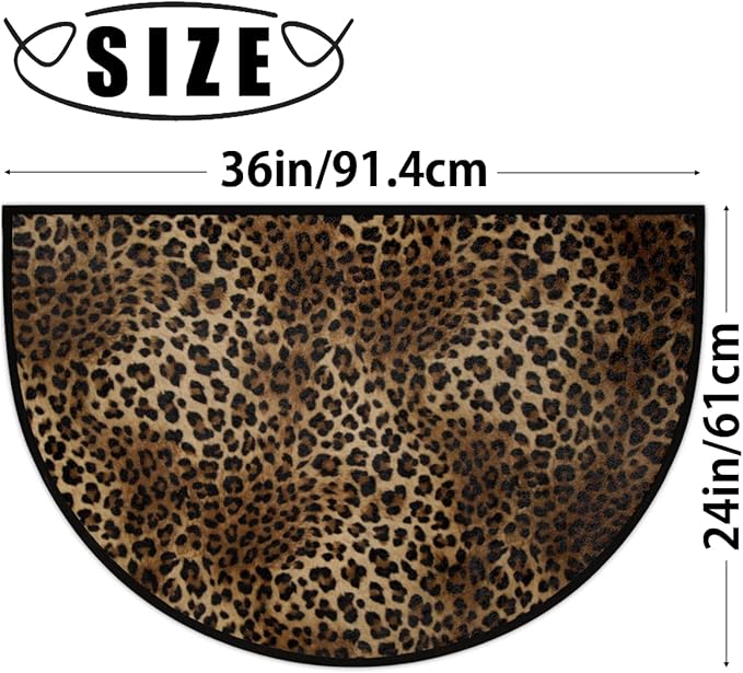 Half Round Door Mat, Leopard Print Non-Slip Half Circle Area Rug Animal Leopard Skin Doormat Washable Durable Home Decor Half Moon Rug for Floor Indoor Outdoor Living Room Bedroom Kitchen Patio - Bloomnest