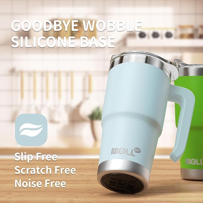 Travel Coffee Mug with Handle 16 oz Stainless Steel Double Wall Vacuum Insulated Tumbler Cup with Lid and Straw (Baby Blue) - Bloomnest