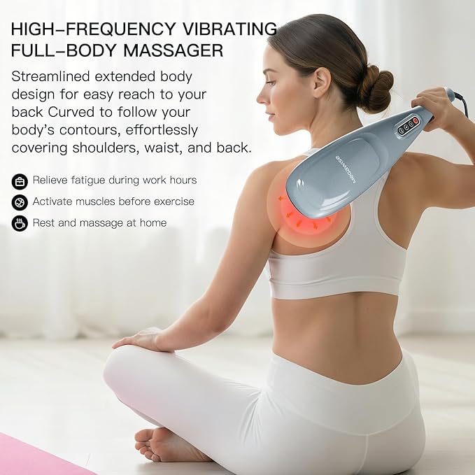 MEGAWISE Handheld Deep Tissue Neck Back Electric Massager for Shoulder, Waist, Leg, 3700 RPM Powerful Motor with 5 +2 Nodes & 5 Speeds, Knotty Muscle, A Little Heavy - Bloomnest