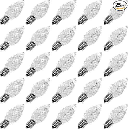 Meconard C7 Led Replacement Christmas Light Bulbs, C7 Shatterproof Led Bulbs for Christmas Indoor Outdoor String Lights, E12 Candelabra Base, Commercial Grade Holiday Bulbs, Cool White, 25 Pack - Bloomnest