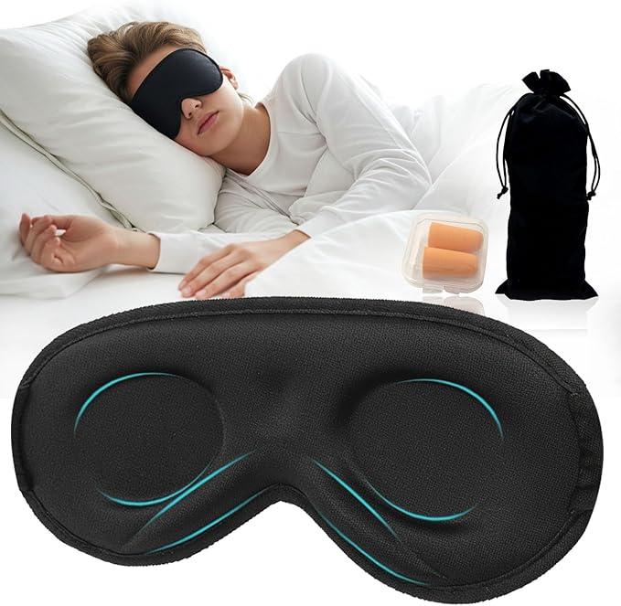 3D Sleep Mask for Kids & Teens (8-18 Years), Zero Pressure & Blackout Eye Cover - Soft Breathable, Adjustable for Travel, Night Use & Deep Sleep - Bloomnest
