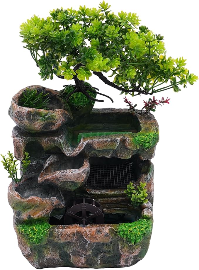 Tabletop Fountains Decorations Indoor Relaxation Desktop Fountain Waterfall, Indoor Waterfall Feature with Automatic Pump, Illuminated Waterfall for Home Office Bedroom Desk Ornaments