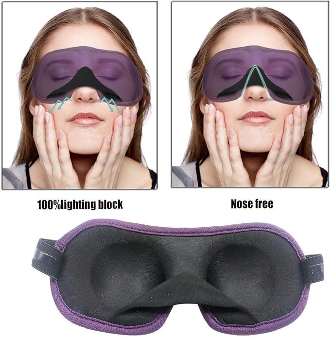 3D Eye mask for Sleeping,Machine Washable, Sleep Mask for Women, Blinder Blindfold Airplane (Black+Purple) - Bloomnest