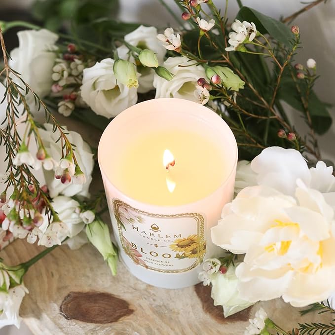 HARLEM CANDLE CO. - Bloom - Luxury Scented Soy Candle, 11 oz - 80-Hour Burn Time | Freesia, Orange Flower, Waterlily, White Rose, Jasmine Violet Leaf | Scented Candles for Home - Bloomnest