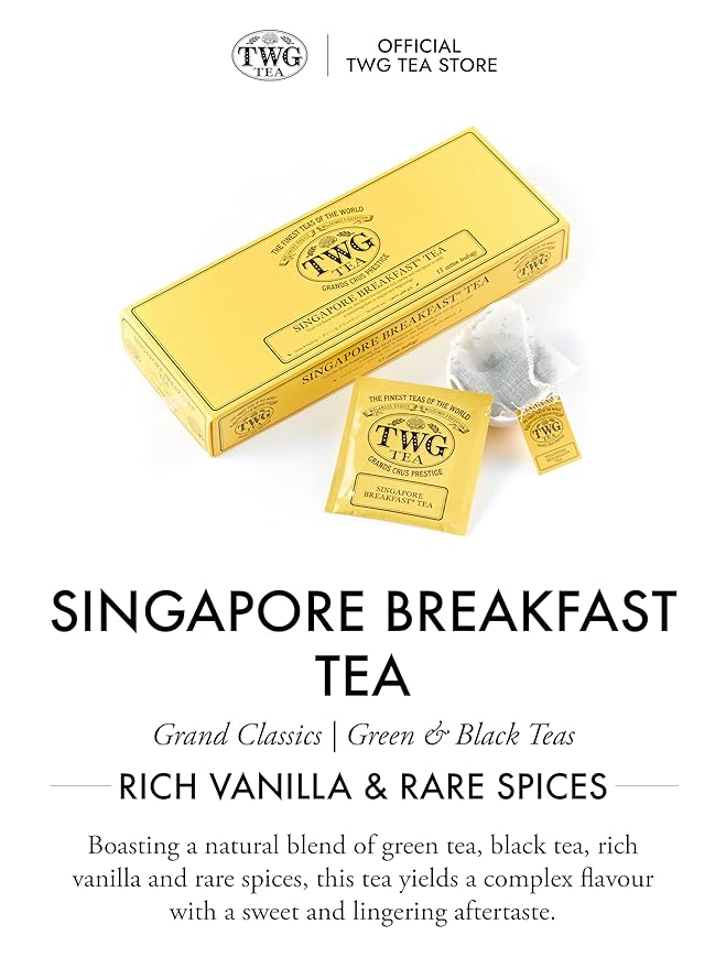 TWG Tea | Singapore Breakfast Tea | Black Tea & Green Tea | Vanilla & Spices | 15 Hand Sewn Cotton Tea Bags| Gift Set - Bloomnest