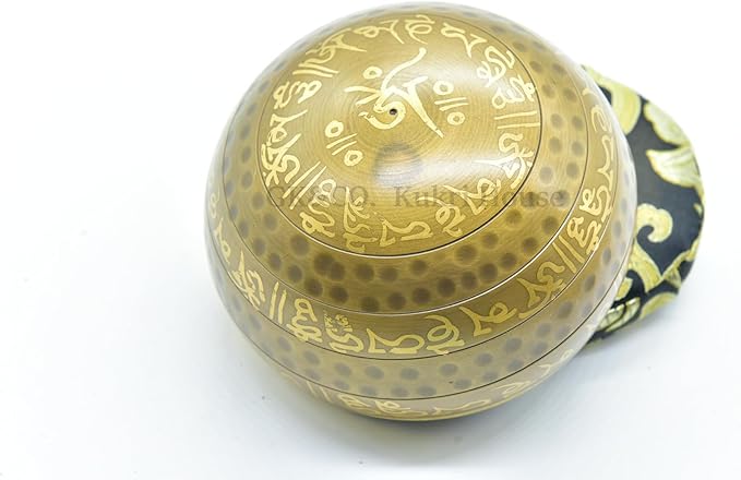4.25 Inch Authentic Hand Beaten with Healing Mantra Engravings, Meditation Sound Bowl and Wooden Striker Handcrafted in Nepal, Yoga, Chakra Balancing,Healing, and Mindfulness - Bloomnest