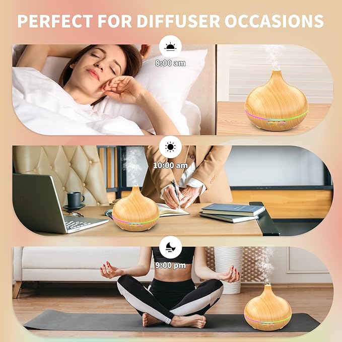 Aroma Diffuser for Essential Oil Large Room,Office Essential Oil Diffusers for Home Kids, Cool Mist humidifier for Bedroom Quiet with Ambient Light,Waterless Auto Off Aromatherapy, 1 count, pack of 1 - Bloomnest