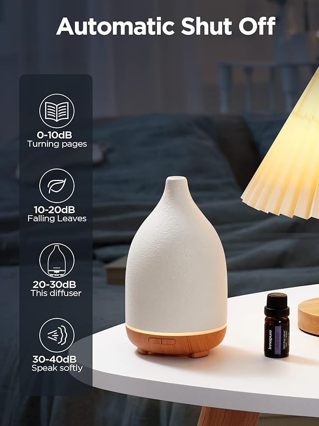 InnoGear Oil Diffuser, 150ML Ceramic Diffuser for Essential Oils Handcrafted Aromatherapy Diffuser Ultrasonic Cool Mist Humidifier with 2 Mist Modes Waterless Auto Off for Room Office, White - Bloomnest