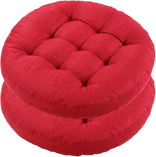 Meditation Floor Pillow, 2 Pack Round Floor Cushions for Adults, Button Tufted Seat Cushions for Yoga Tatami Living Room, Wine Red, 22 x 22 x 4 in