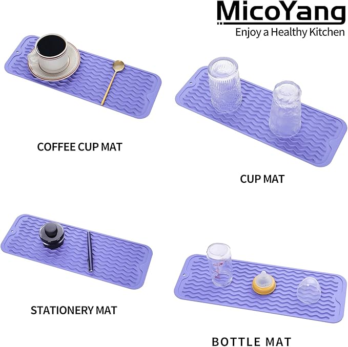 Silicone Dish Drying Mat for Multiple Usage,Easy clean,Eco-friendly,Heat-resistant Silicone Mat for Kitchen Counter,Sink,Bar,Bottle,or Cup Light Purple M 17 inches x 6 inches - Bloomnest