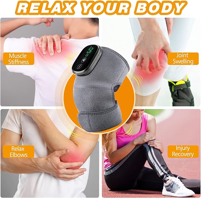Cordless Knee Massager with Heat Vibration, Knee Heating Pad, Electric Heated Knee Brace Shoulder Heating Pads Elbow Wrap with 3 Heat Levels and Massage Modes - Bloomnest