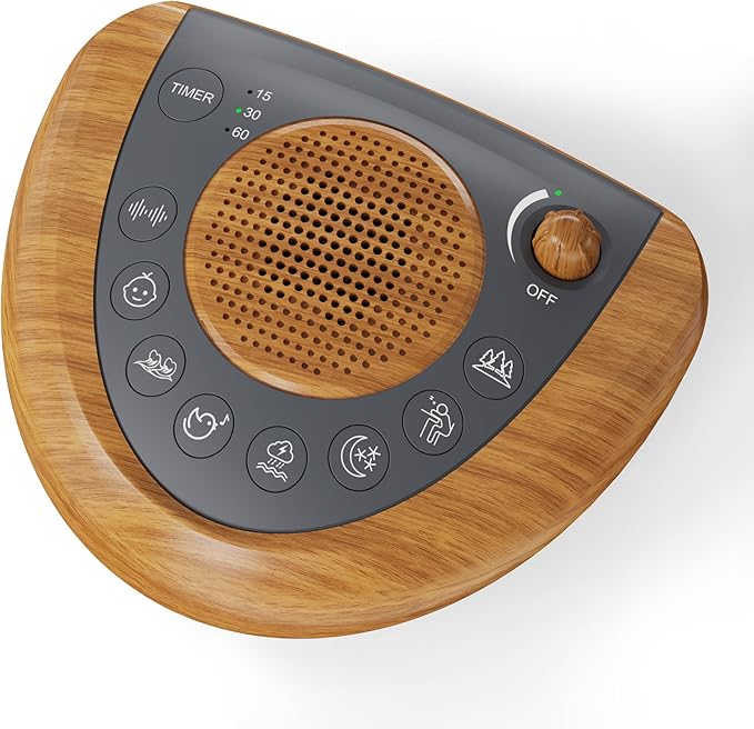 Raynic Noise Machine, Battery Powered Sound Machine, Portable Sleep Machine with 36 Natural Soothing Sounds, Timer, USB Port, Headphone Jack for Baby, Kids, Adults, Travel, Office (Yellow Wood Grain) - Bloomnest