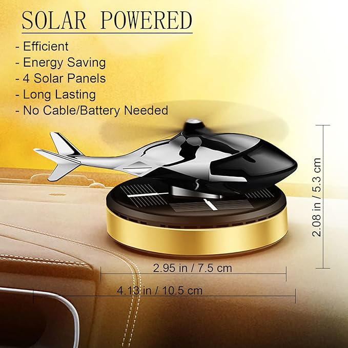 Upgraded AL Alloy Helicopter Aromatherapy Solar Rotating Air Freshener, Home and Car Interior Decoration Accessories (Gold) - Bloomnest