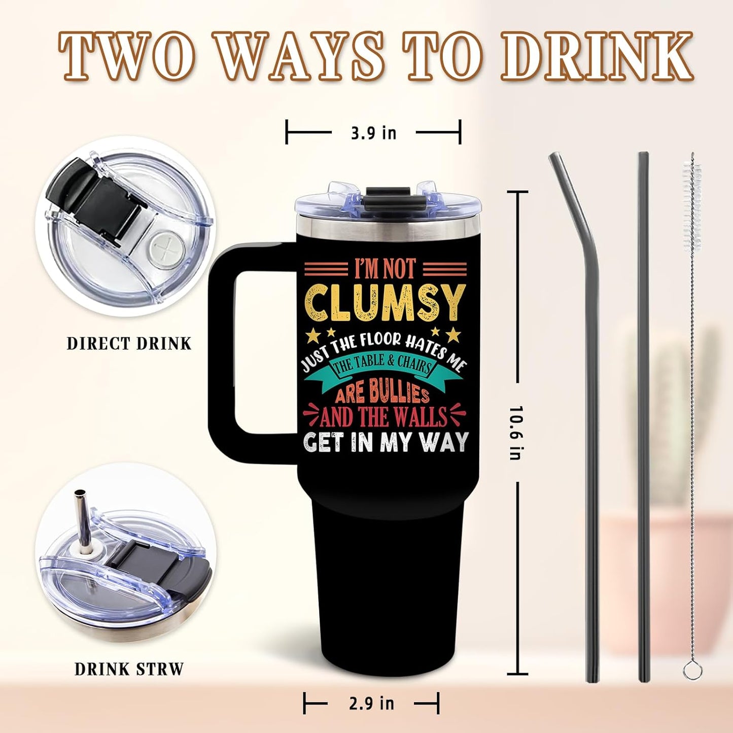 DUUV Funny Tumbler with Sarcastic Quote, I'm Not Clumsy 40 Oz Tumbler with Handle Lid and Straws, Cool Birthday Gift for Women Men, Funny Saying Gifts for Christmas Thanksgiving, 1PCS