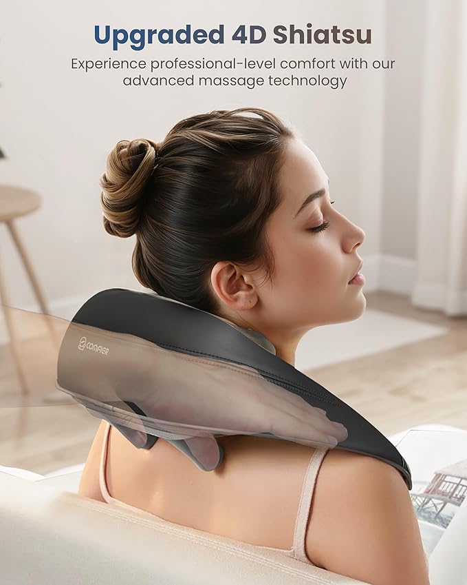 COMFIER 4D Neck Massager for Pain Relief Deep Tissue,Hands-Free Massager for Neck and Shoulder Pain, Wireless Back Massager with Storage Bag, Gift for Mom Dad Women Men - Bloomnest