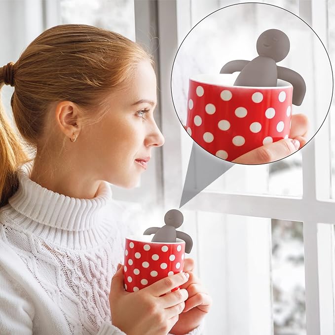 2 Pieces Tea Infuser for Loose Tea Cute Fine Mesh Tea Strainer Stainless Steel Tea Filter Ball Tea Diffuser Steeper for Teacups Teapots (Brown, Gray)