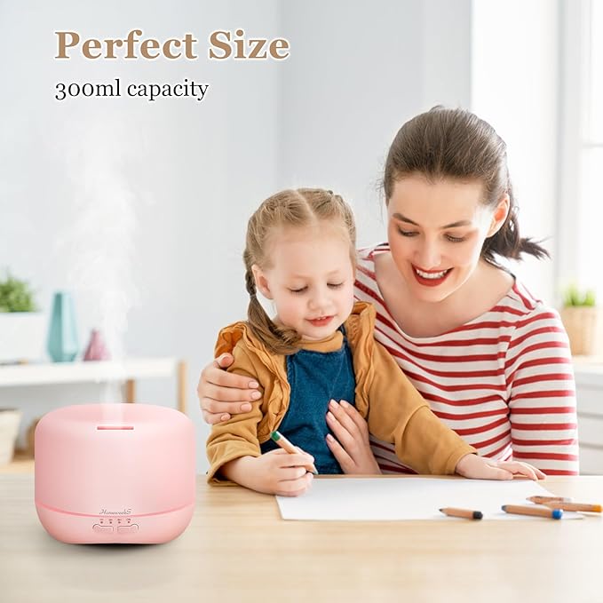 Aromatherapy Essential Oil Diffuser for Room: Air Humidifier Aroma Scent Cool Mist Colorful Lights Cute Small Large Waterless Auto Off Ultrasonic Diffusers for Home Bedroom Pink (300ml) - Bloomnest