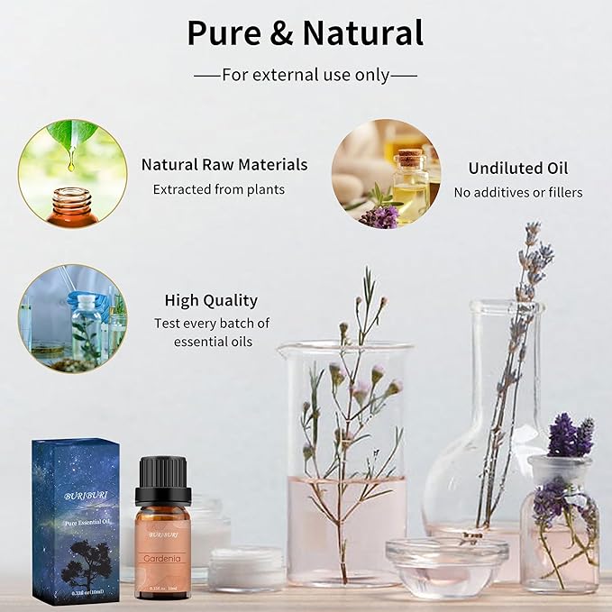 BURIBURI Gardenia Essential Oil, 100% Pure Gardenia Fragrance Oil, Fragrance Oil Essential Oils 10ML for Soap Candle Making BURIBURI