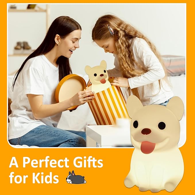 Attivolife Funny Dog Night Light, Puppy Bulldog Animal Silicone LED Touch Lamp with Timer Dimmable, USB Rechargeable Feeding Toddler Bedroom Bedside Decor Birthday Xmas Gifts for Kid Baby Child - Bloomnest