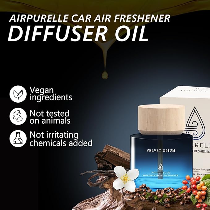 Car Air Freshener 50ML (1.7 FL OZ) Car Air Fresheners Diffuser, Amber Vanilla Fragrance Oil Car Air Freshner, 180+ days Long Lasting Car Perfume, Wooden Cup Design, Made in USA - Bloomnest