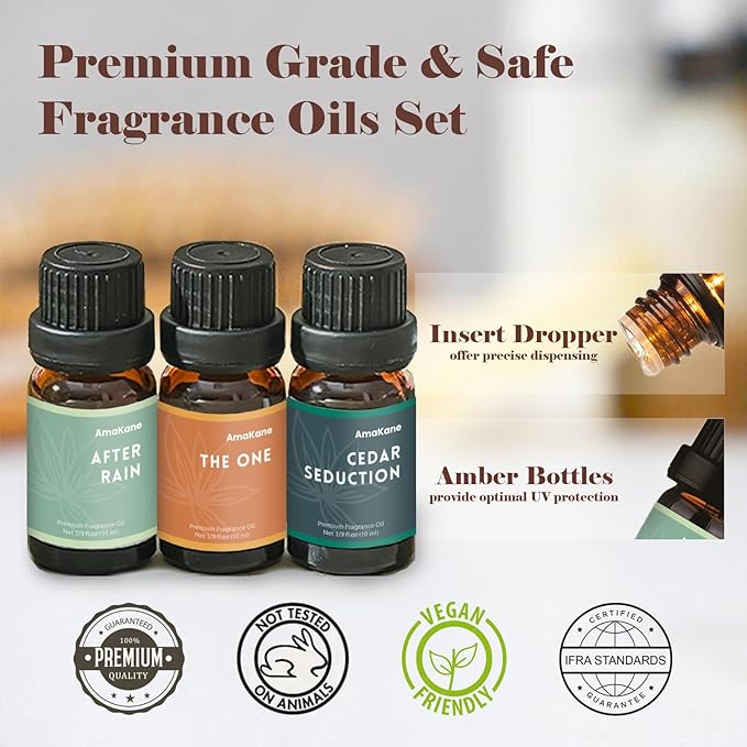 AmaKane Hotel Diffuser Oils, Hotel Scent Essential Oil, Fragrance Oil for Candle Making, Soap Scents for Making Soap, Aromatherapy Oils 6x10ml, Luxury Night, White Tea& Thyme, Jasmine& Sandal, More - Bloomnest