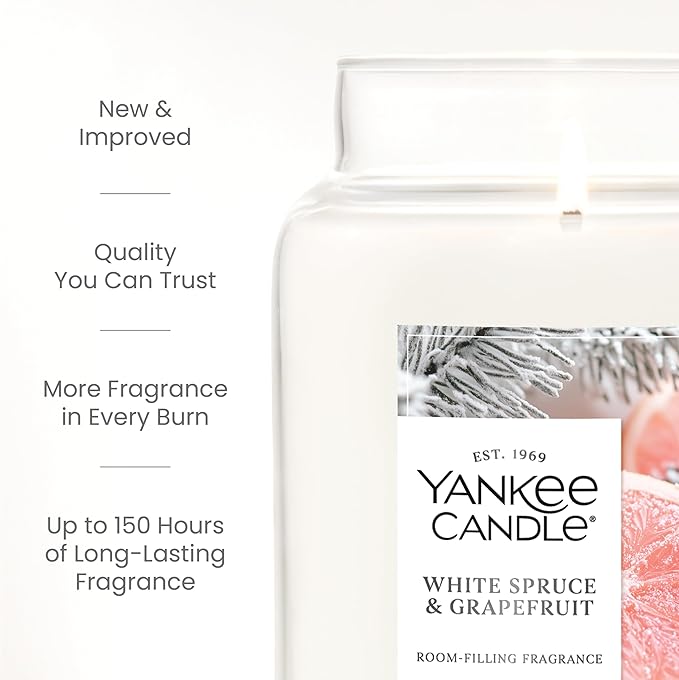Yankee Candle White Spruce & Grapefruit Scented Candle, 22oz Large Jar with up to 150 Hour Burn Time, Giftable - Bloomnest