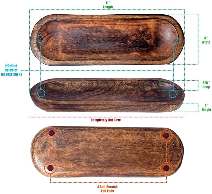 Wood Double Incense Sticks Holder Burner - Large Ash Catcher Handmade Home Decor - Bloomnest
