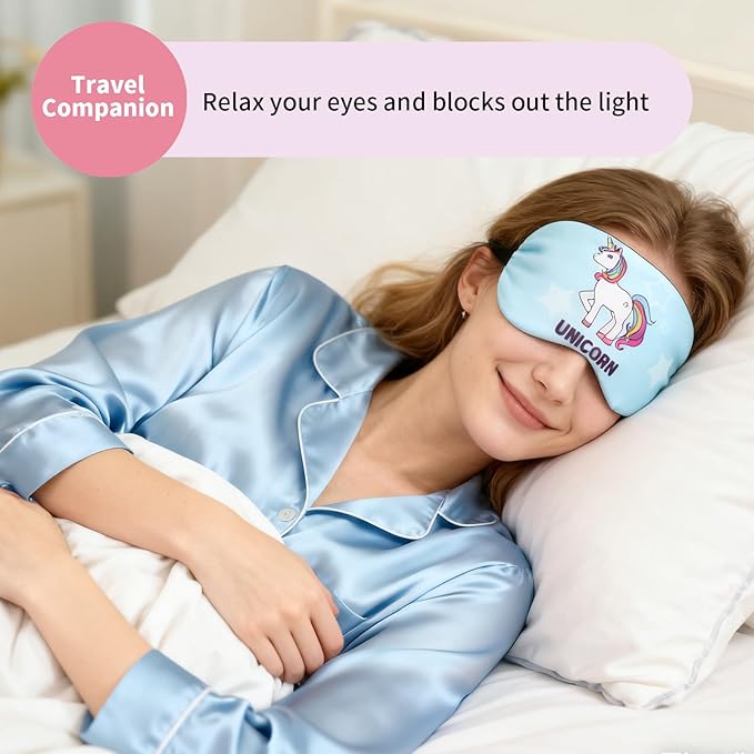 Cute Sleep Eye Masks for Kids, Kawaii Cartoon Kids Sleeping Mask for Women Boys Girls Teens, Soft Plush Adjustable Eyeshade Silk Travel Nap Eye Cover (Yellow+Navy+Blue+Pink) - Bloomnest