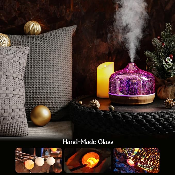 Porseme 500ml Glass Essential Oil Diffuser Aromatherapy Ultrasonic Cool Mist Humidifier 15-21 Running Hours Diffusers with Remote Control for Sleeping Office Working Yoga Rest and Spa - Bloomnest