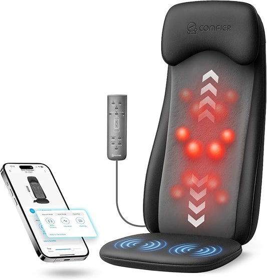 COMFIER Shiatsu Massage Cushion with Heat,2D/3D Shiatu Back Massager with App Control,Deep Tissue Kneading Massage Chair Pad with Vibration,Back Massager for Chair,Gifts for Dad,Mom - Bloomnest