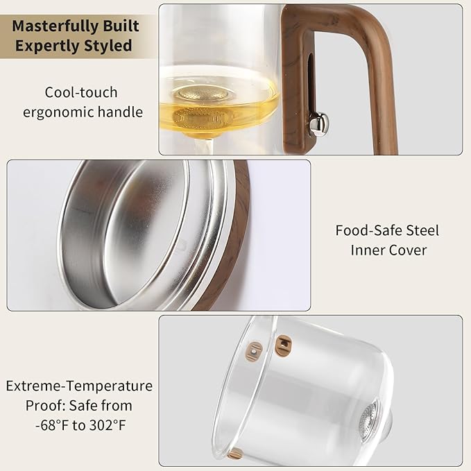 Tea Pot, Water Separation Glass Teapot with Wooden Handle, Witchcraft Magical Teapot, Glass Tea pot with Infuser Strainer, Magic Tea Pot (800ML) - Bloomnest