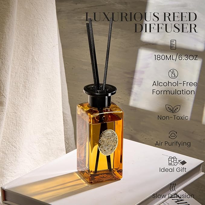 M&SENSE 6.3 oz Large Reed Diffuser Set | Neroli Noir Scent Oil Diffuser with Sticks | Hotel Collection Non-Toxic Essential Oil |for Bedroom Bathroom Living Room - Bloomnest