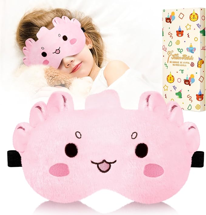 Sleep Mask for Kids - Cute Cartoon Plush Fuffy Sleeping Eye Cover Dinosaur Kawaii Soft Eyeshade with Adjustable Strap Animal Eye Blindfold for Kids Girls Boys Teens - Bloomnest
