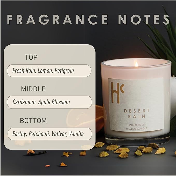 Desert Rain Single Wick Soy Candles, Luxury Scented Candles for Home - Up to 60 Hour Burn Time, Cruelty-Free Soy Wax Blend - Rain Fragrance, Notes of Cardamom & Apple Blossom (9 oz) - Bloomnest