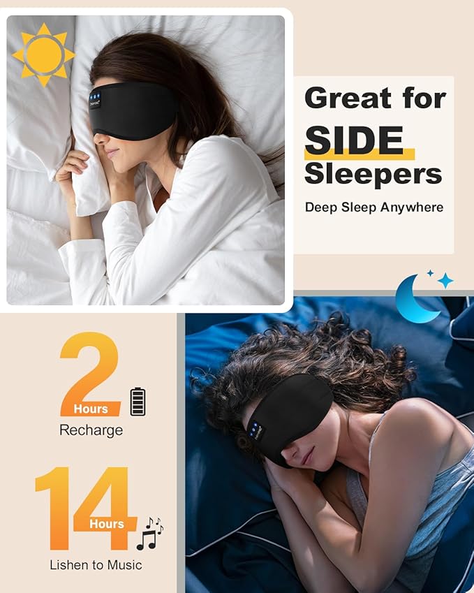 Sleep Headphones Bluetooth 5.4 Sleeping Eye Mask for Mom Women Men Wireless Music Earphones for Side Sleepers Built-in HD Speakers Cool Gadgets Unique Gifts - Bloomnest