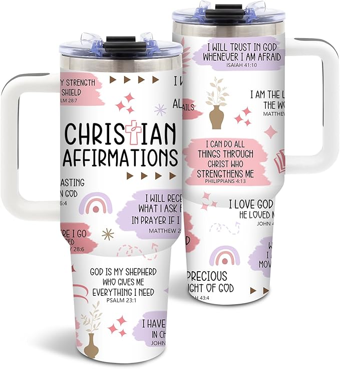 DUUV Christian Gifts for Women, Inspirational Religious Gifts for Mom Wife Sister, 40 Oz Christian Daily Affirmations Tumbler 1PCS, Faith Jesus God Bible Verse Gift for Birthday Christmas Thanksgiving - Bloomnest