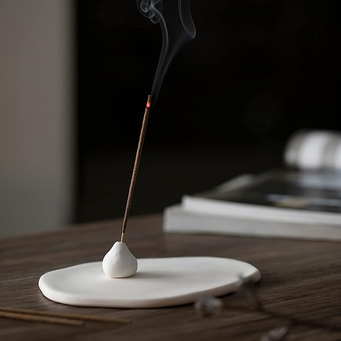 Handmade Incense Holder Irregula Plain Ceramic Stick Incense Holders Pomelo Pumpkin Incense Burner for Home Decor Yoga Meditation Zen (Pomelo White) - Bloomnest