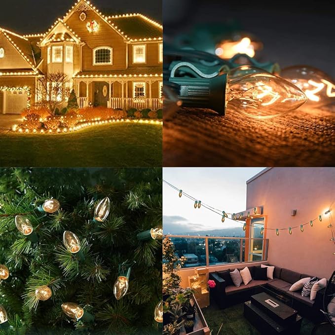 SkrLights 25 Pack C7 Clear Bulbs Christmas Light Bulbs C7 Outdoor String Light Replacement Bulbs, C7/E12 Candelabra Base, 5 Watt-Clear - Bloomnest