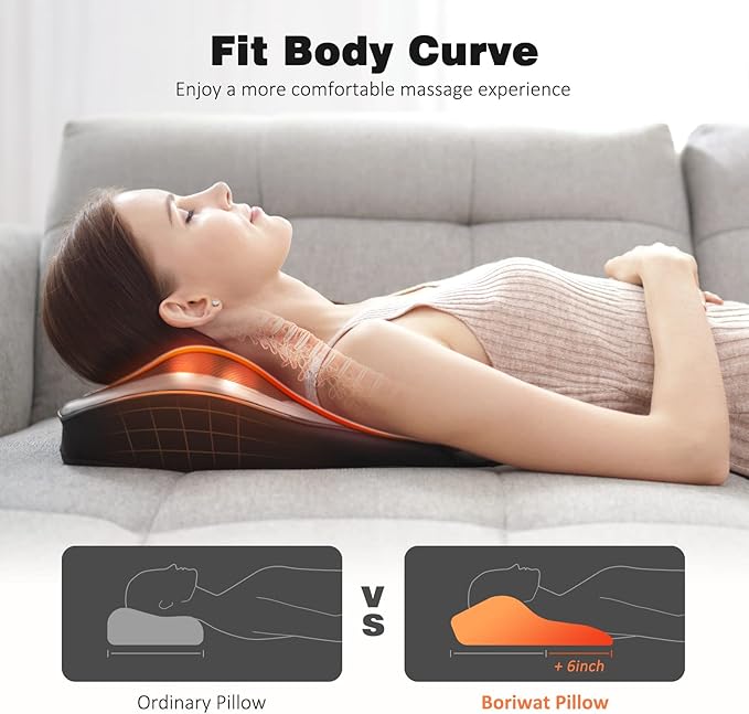 Boriwat Back and Neck Massager with Heat - 3D Kneading Massage Pillow for Neck, Shoulder, Leg Pain Relief - Gifts for Men, Women, Mom, Dad - Relax at Home, Office, Car - Dark Gray - Bloomnest