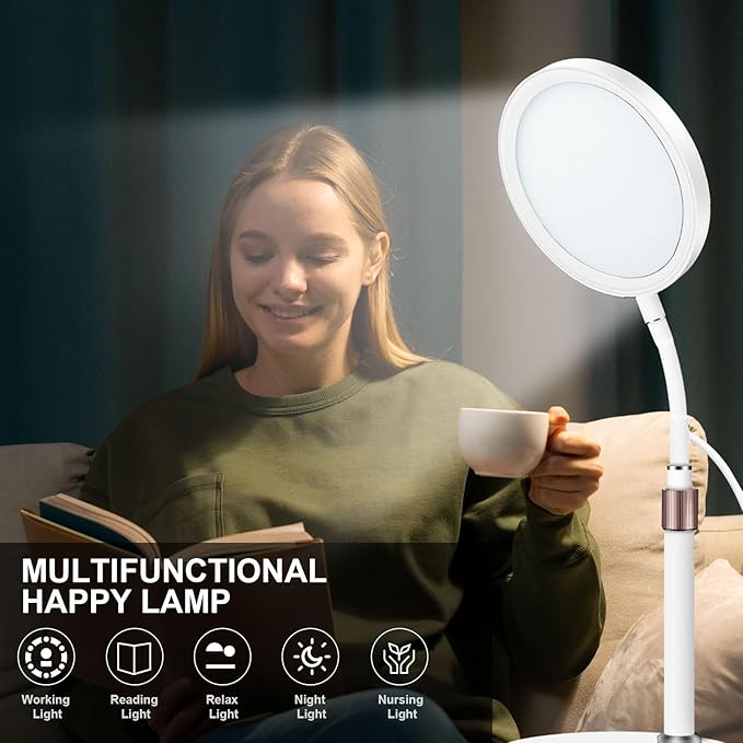 Light Therapy Lamp, UV-Free 10000 Lux Therapy Light with 3 Color Temperature Modes & Adjustable Brightness & Timer, Happy Therapy Lamp for Lift Mood - Bloomnest