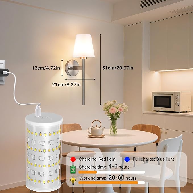 Battery Operated Wall Sconces Set Of 2, Wireless Battery Wall Light With 10000mAh RGB Rechargeable Magnetic Bulb, Rechargeable Wall Sconce With Remote Control For Bedroom, No Electrician Required - Bloomnest