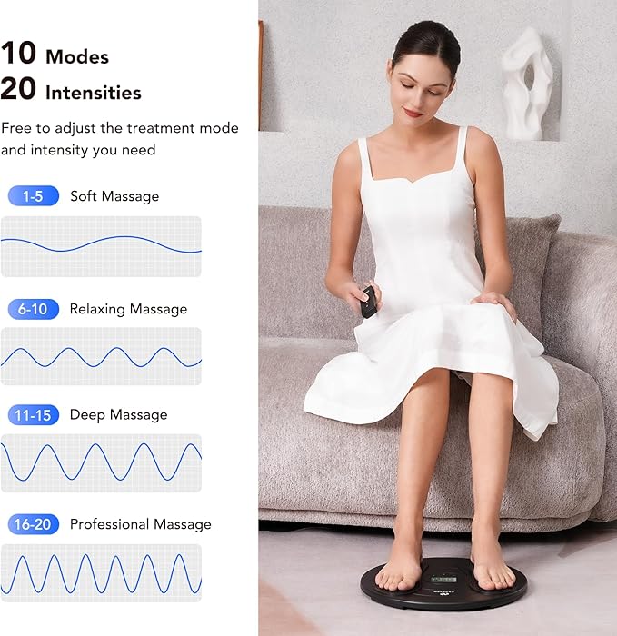 Foot Massager for Neuropathy, TENS & EMS Foot Circulation Stimulator for Pain Relief, 10 Modes and 20 Intensities, Relieve Swelling, Cramps, RLS & Plantar Fasciitis, Gifts for Mom Dad - Bloomnest