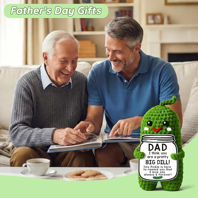 MAMAGIFTREE Valentines Dad Gifts from Daughter or Son,Handmade Crochet Pickle Birthday Gifts for Dad -I Love Best Daddy Ever Gift Thank You Daddy Funny Emotional Care Desk Decor