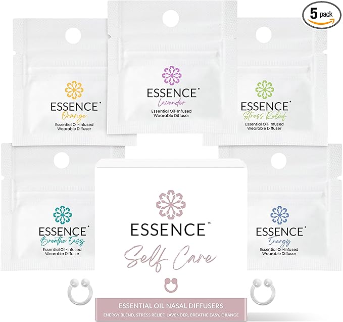 Essence Nasal Diffuser Self Care Bundle – Essential Oil Silicone Nose Rings for Stress, Energy & Mental Clarity – Wearable Aromatherapy Pack for Wellness & Mood Balance - Bloomnest