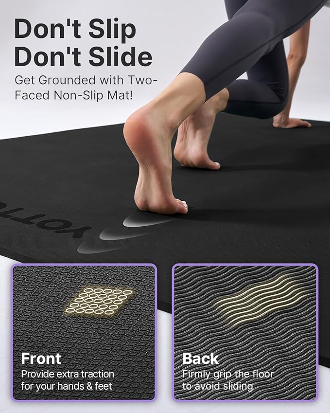 YOTTOY Large Yoga Mat (75 * 52 * 1/2inch),Extra Wide TPE Exercise Mat,Non-Slip Workout Mat for Pilates, Fitness, Barefoot, Home Gym Studio with Strap and Towel - Bloomnest