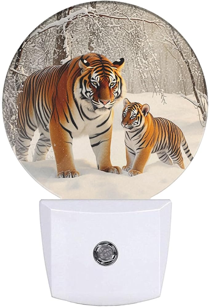 EKOBLA Tiger Night Lights Plug into Wall Tigers Mother and Son Walk in The Snow Night Light for Boys Girls Led Night Light, Dusk to Dawn Sensor Nightlight for Stairway Hallway Kitchen - Bloomnest