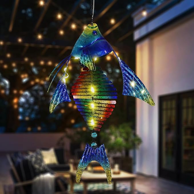 Fish Solar Outdoor Lights Hanging Lanterns Metal Decorative Lights for Backyard Porch Patio Yard Balcony Teepee Lawn Pathway… - Bloomnest