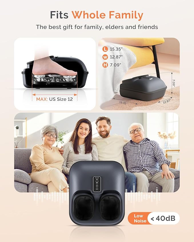 AIRSEE Shiatsu Foot Massager for Plantar Fasciitis, Deep Kneading Therapy, Air Compression, Feet Massage with Heat, Vibration, Rolling, Relief for Tired Muscle & Plantar, for Women Men, Size 12 - Bloomnest