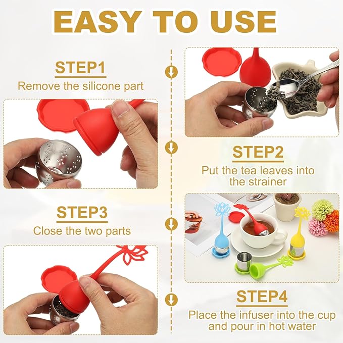 uxcell 2 Pcs Lotus Tea Infuser, Stainless Steel Loose Leaf Tea Steeper Filter with Silicone Handle Reusable Coarse Pores Mesh Strainer Diffuser for Teacups Teapots Mugs, Green